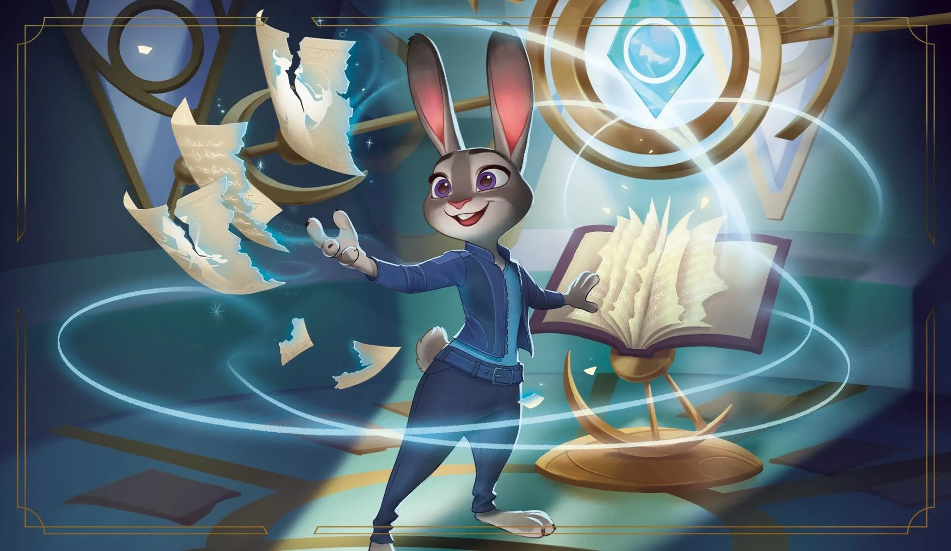 Hình ảnh quảng bá Zootopia với Judy Hopps và Nick Wilde, báo hiệu chủ đề trinh thám cho bản mở rộng Whispers in the Well của Lorcana