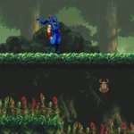 Kenji đứng cạnh Bọ Hung Vàng trong Ninja Gaiden Ragebound, biểu tượng vật phẩm quý hiếm