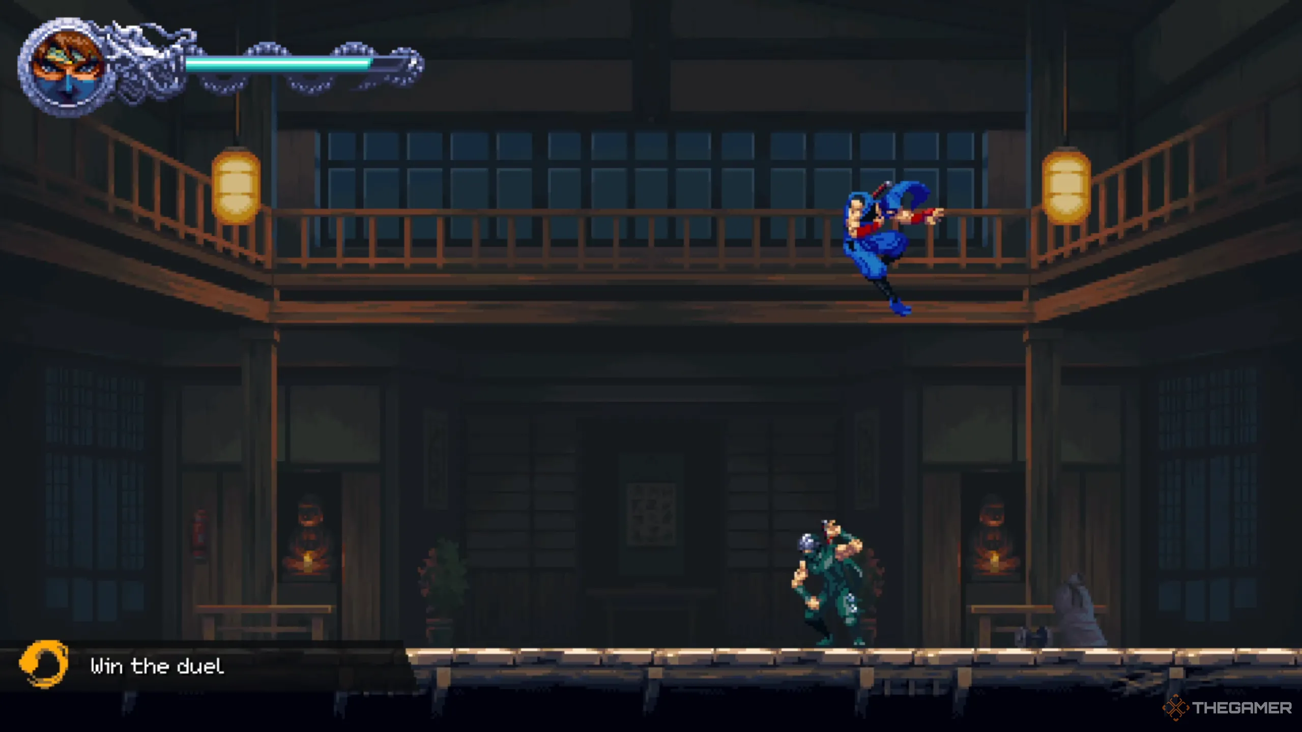 Kenji thành công đánh bại Ryu Hayabusa trong thử thách Ryu's Test của Ninja Gaiden Ragebound.