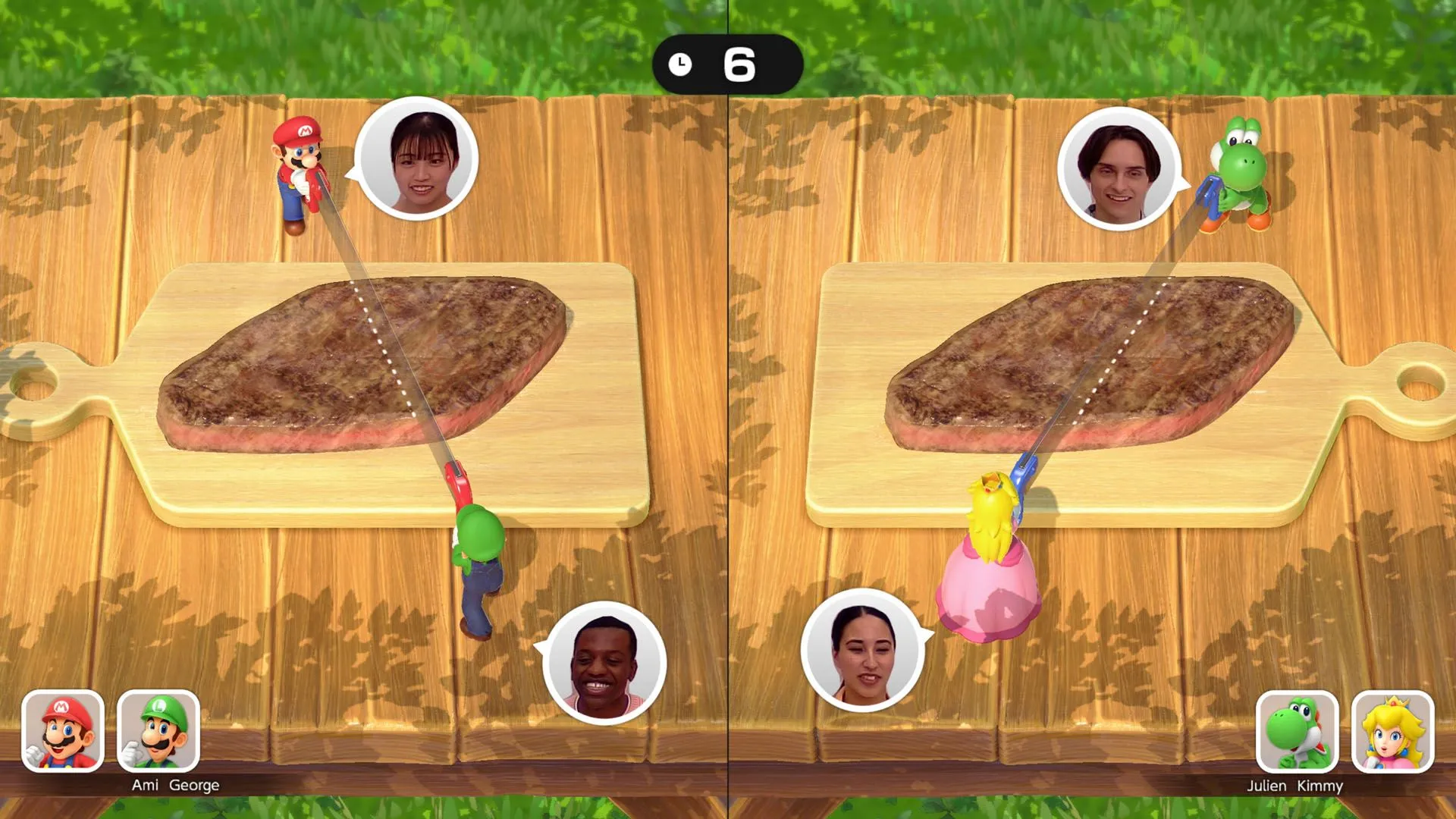 Mario và các bạn đang tham gia một minigame vui nhộn trong Super Mario Party Jamboree phiên bản Switch 2.