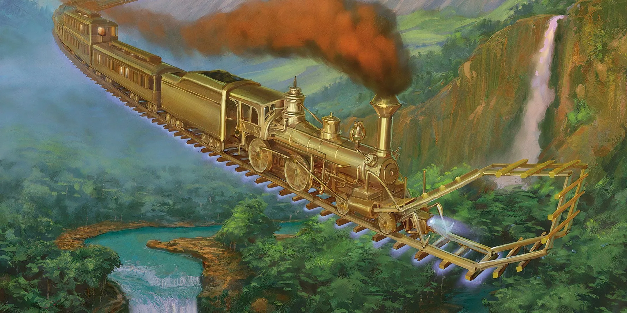 Một chuyến tàu ma thuật Concordant Express bay lơ lửng trên không trong Dungeons &amp; Dragons, tượng trưng cho việc người chơi bị &quot;đường ray hóa&quot; trong câu chuyện.