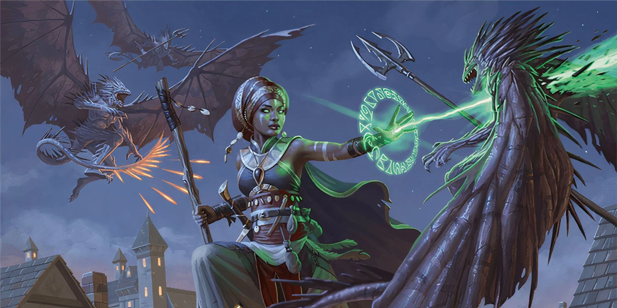 Một pháp sư trên mái nhà trong cuộc truy đuổi ở Waterdeep trong Dungeons &amp; Dragons, gợi nhớ tầm quan trọng của việc chuẩn bị phép thuật hàng ngày cho mọi tình huống.