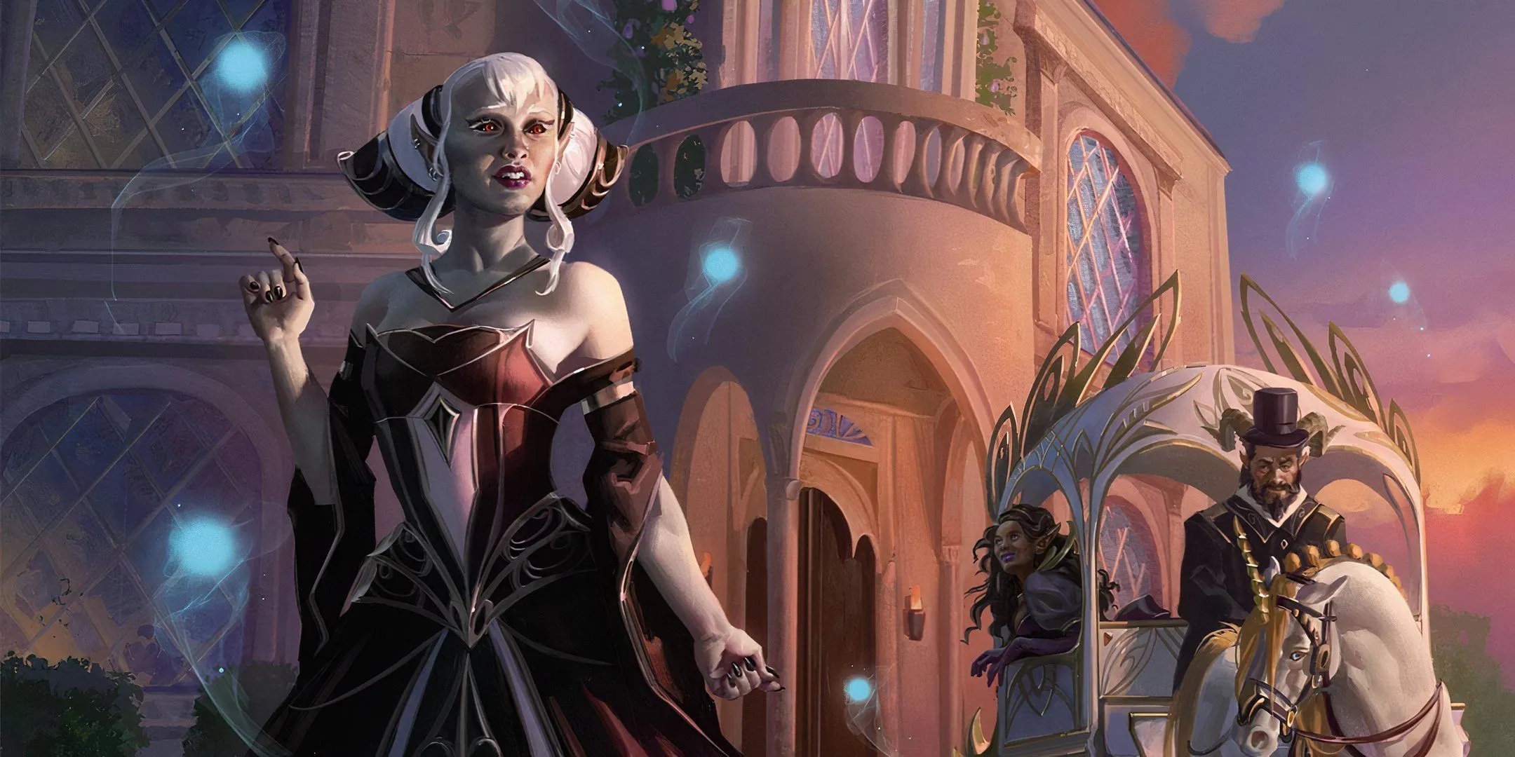Một quản gia đón khách trong buổi tiệc tại dinh thự Feywild trong Dungeons &amp; Dragons, thể hiện sự đa dạng vai trò và tương tác trong một nhóm chơi D&amp;D.