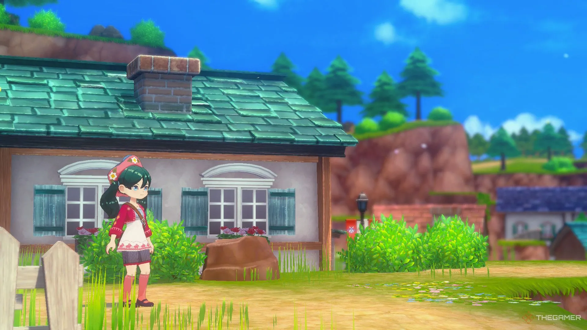 Người chơi tương tác bên ngoài nông trại trong Story of Seasons Grand Bazaar.