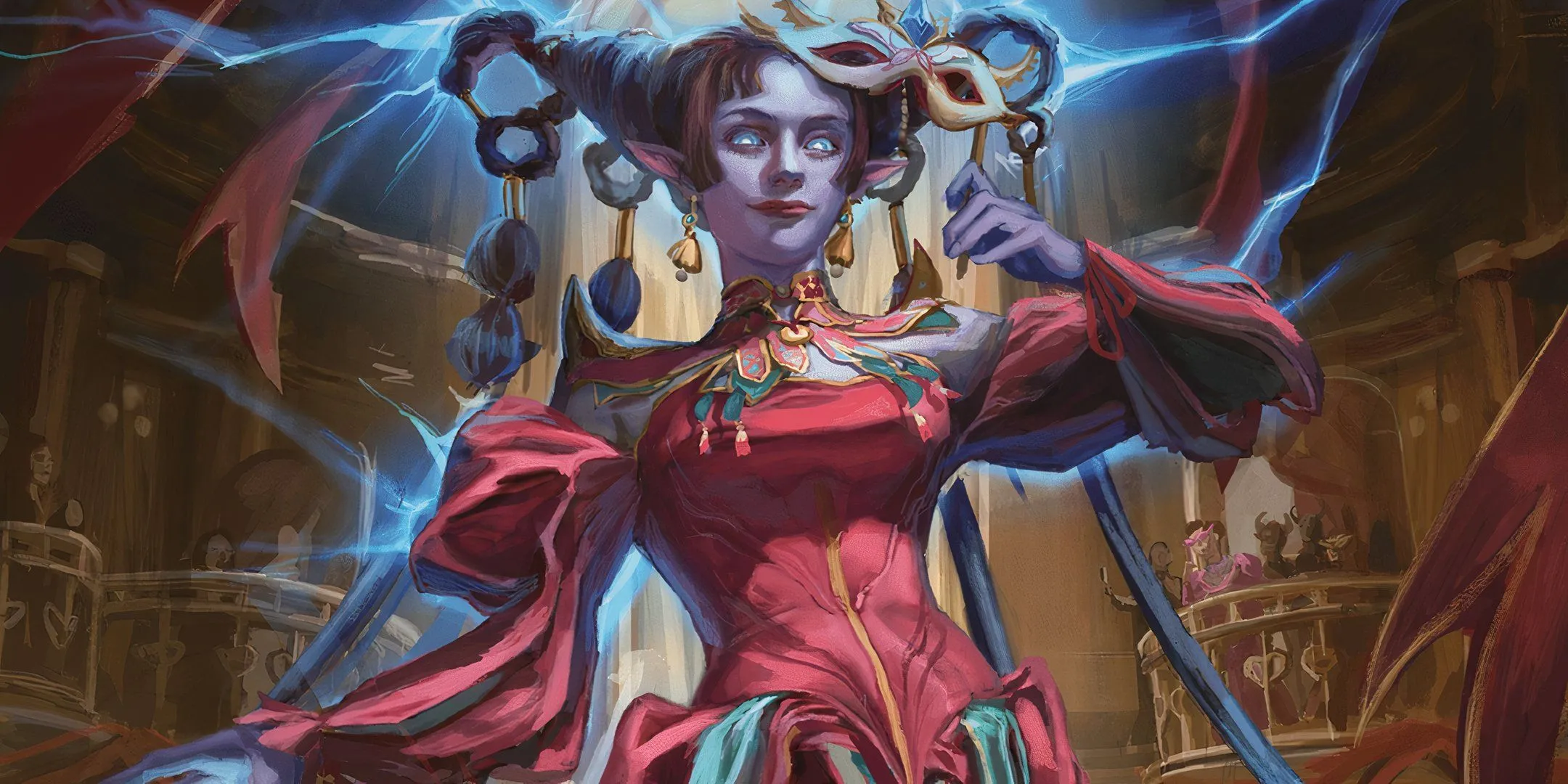 Pháp sư Tiefling với ánh sáng xanh phát ra từ cơ thể trong D&amp;D
