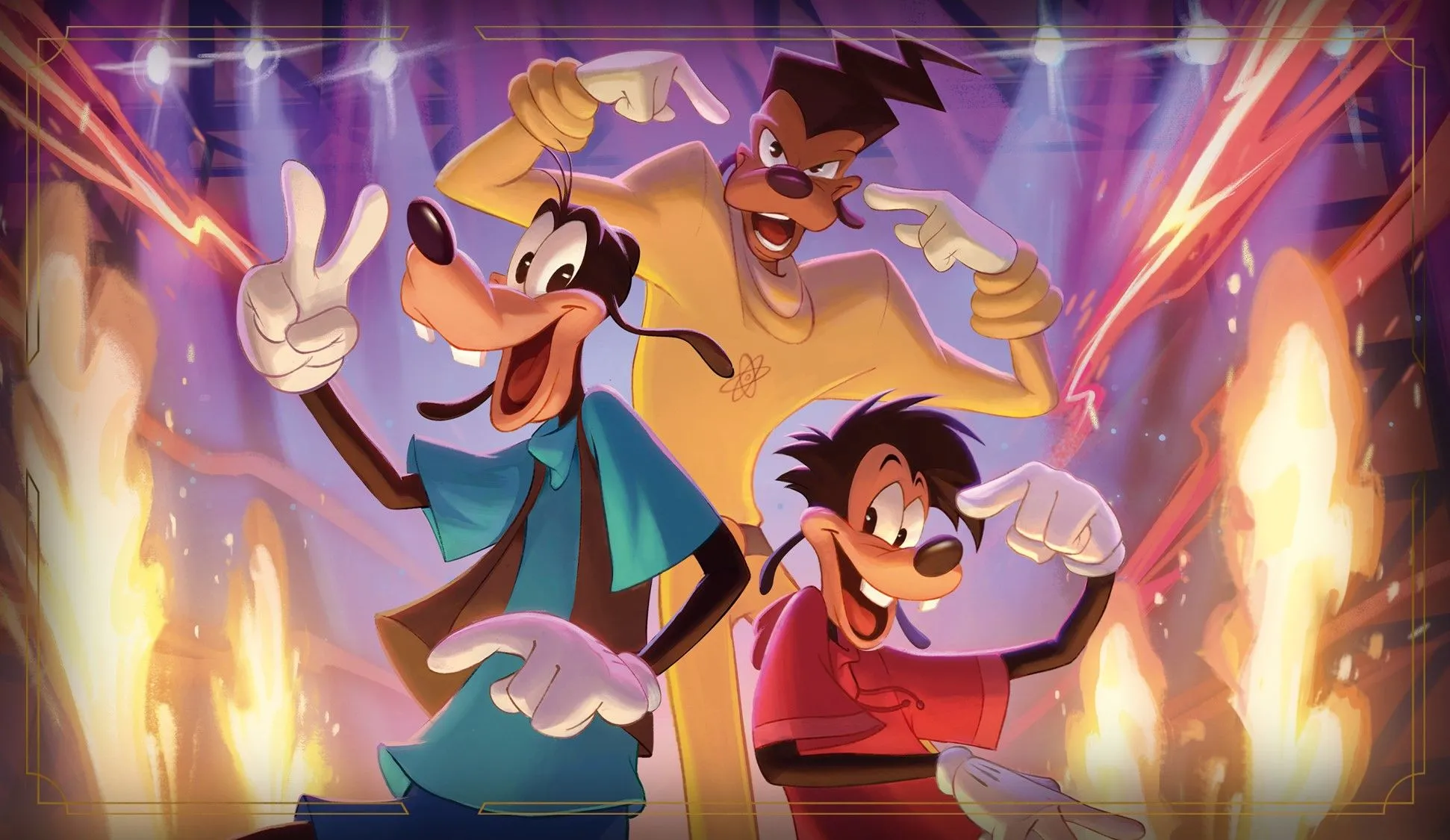 Poster quảng bá bộ phim Goofy Movie cùng nhân vật Powerline, hé lộ sự xuất hiện của anh chàng trong Disney Lorcana Fabled