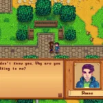 Shane trong Stardew Valley trầm tư bên thùng bia