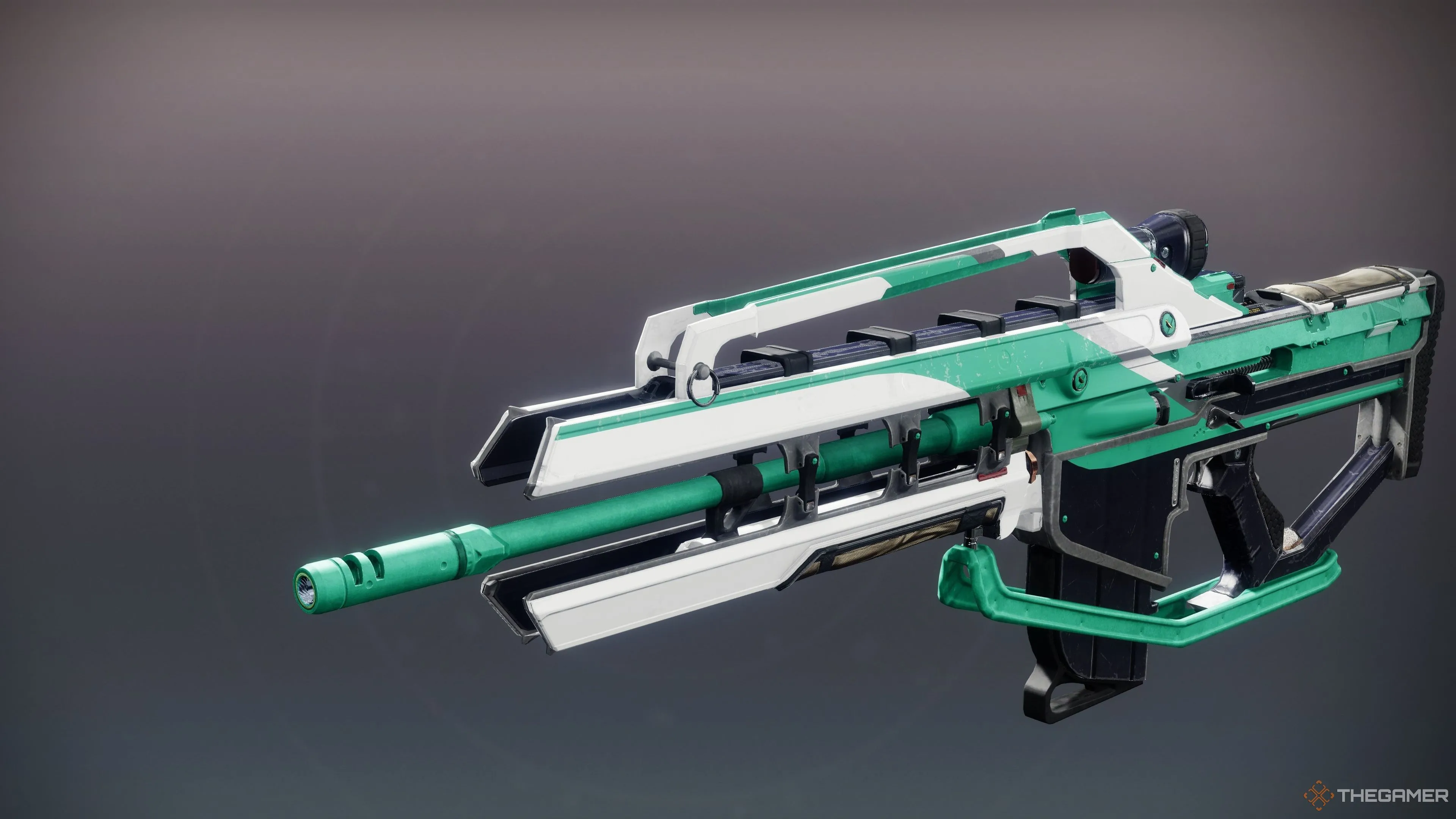 Súng trường tự động Ahab Char Solar 720 RPM trong Destiny 2 The Edge of Fate, đang ngắm bắn và sẵn sàng kích hoạt hiệu ứng Burning Ambition.