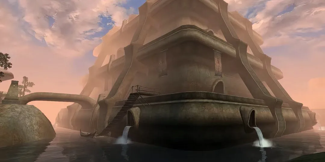 Thành phố Vivec tráng lệ giữa biển nước tại Morrowind