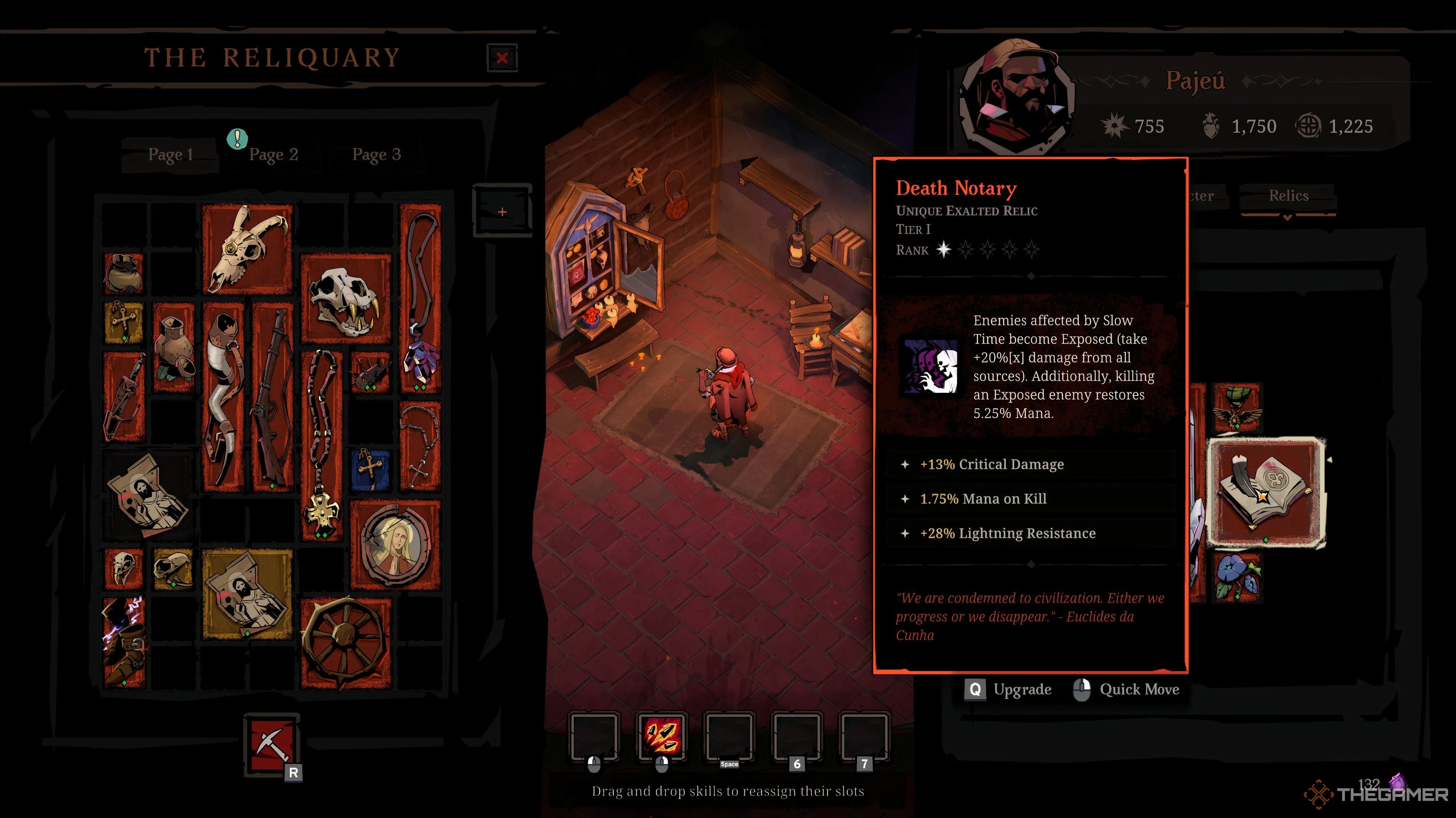 Tủ Relic với Death Notary trong Hell Clock, minh họa các vật phẩm quan trọng định hình build game thủ.