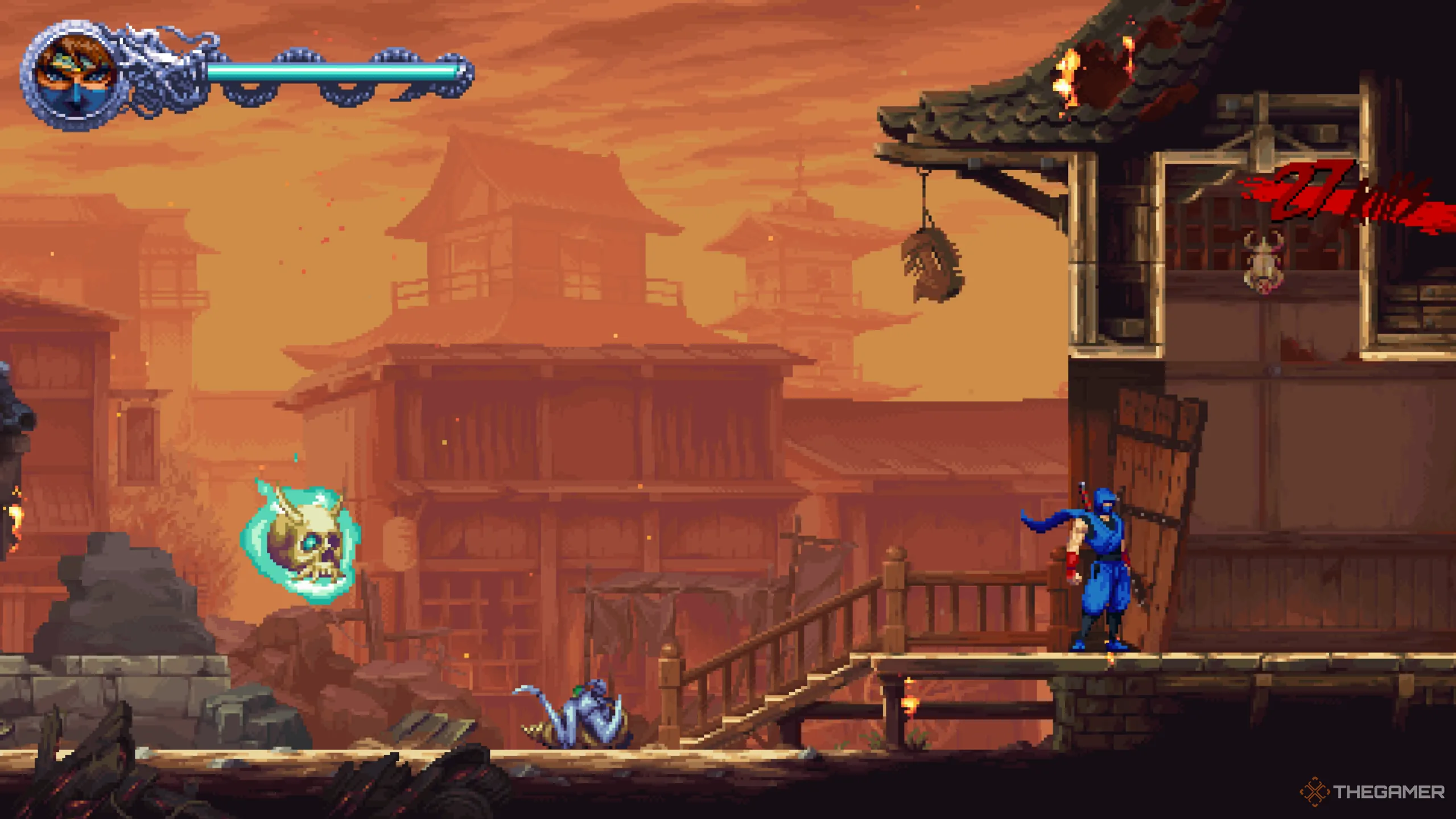 Vị trí Bọ Hung Vàng thứ hai trên mái nhà sau mưa sao băng, màn 1-2 Ninja Gaiden Ragebound
