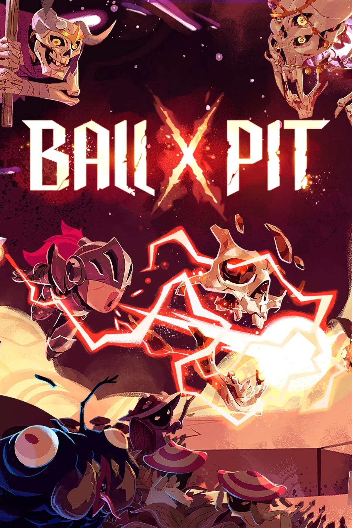 Ảnh bìa Ball X Pit với phong cách đồ họa tối giản, nhấn vào chủ đề "hố bóng"