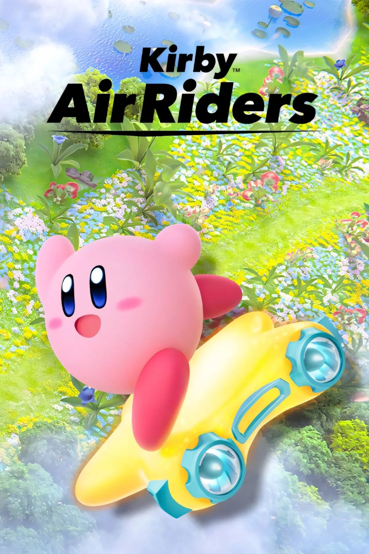 Bìa game Kirby Air Riders với hình Kirby trên máy bay bay lượn, cover art quảng bá trò chơi