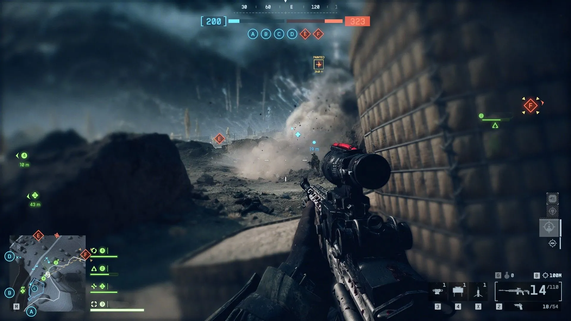 Cảnh chiến đấu khí tài và đổ nát trong Battlefield 6