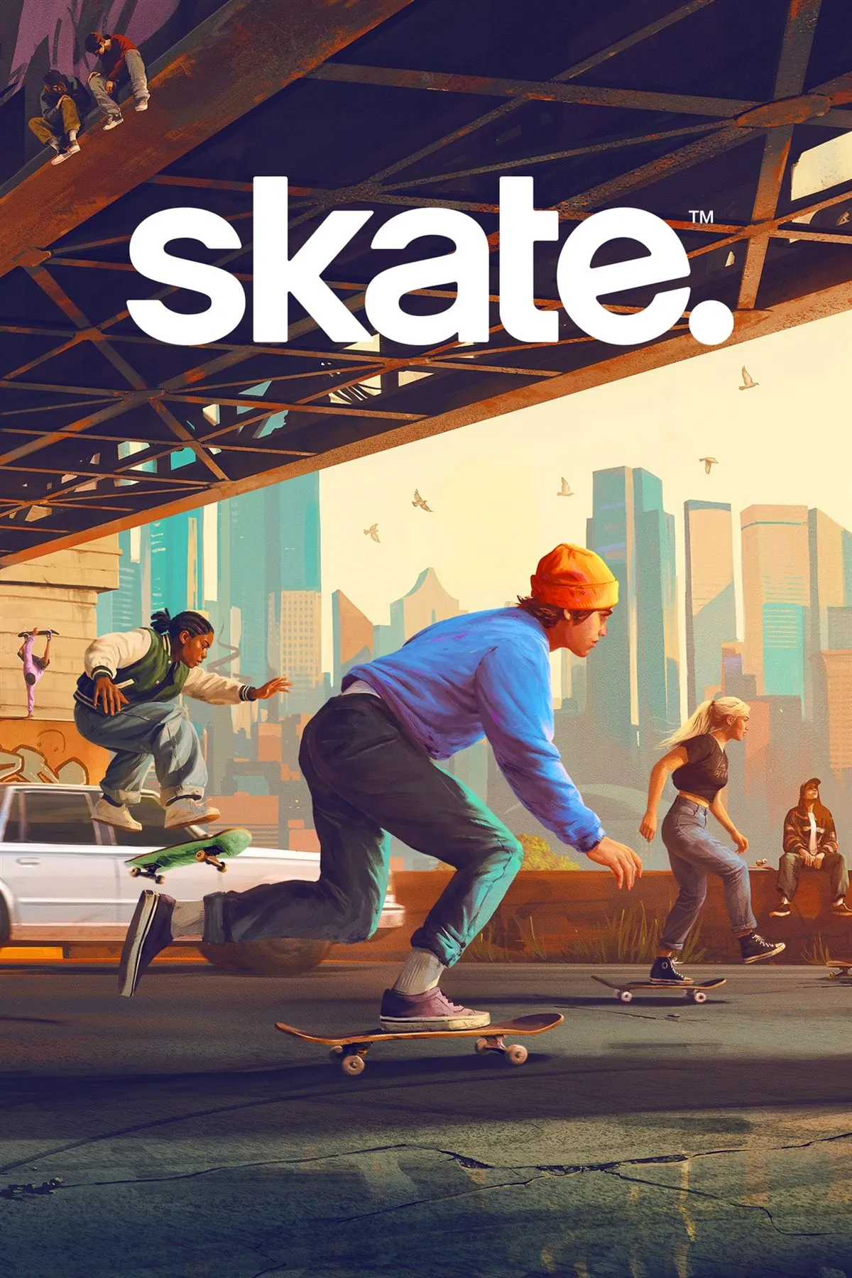 Cover art trang tag Skate: bìa game Skate hiện đại với logo và hình nền đô thị