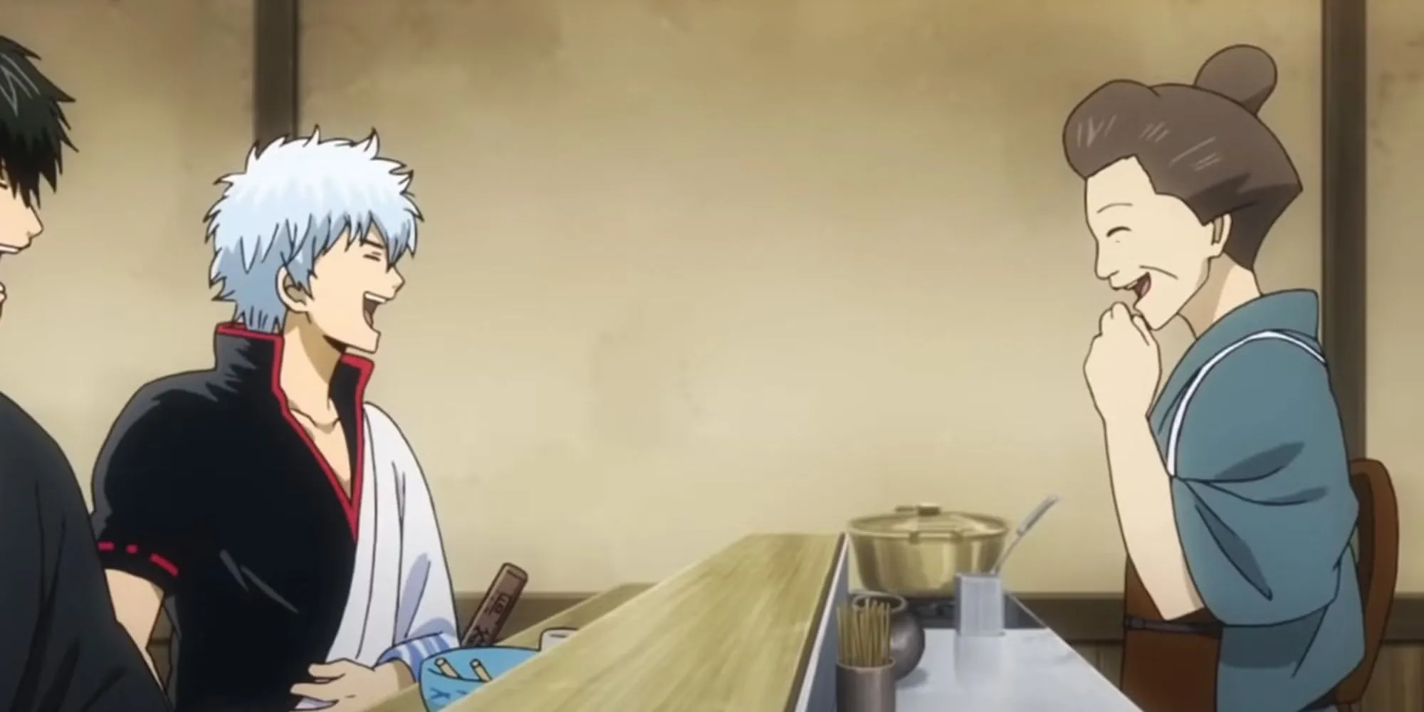 Gintoki Sakata với nụ cười mỉm, biểu tượng người che giấu nỗi đau bằng hài hước và tinh thần chịu đựng