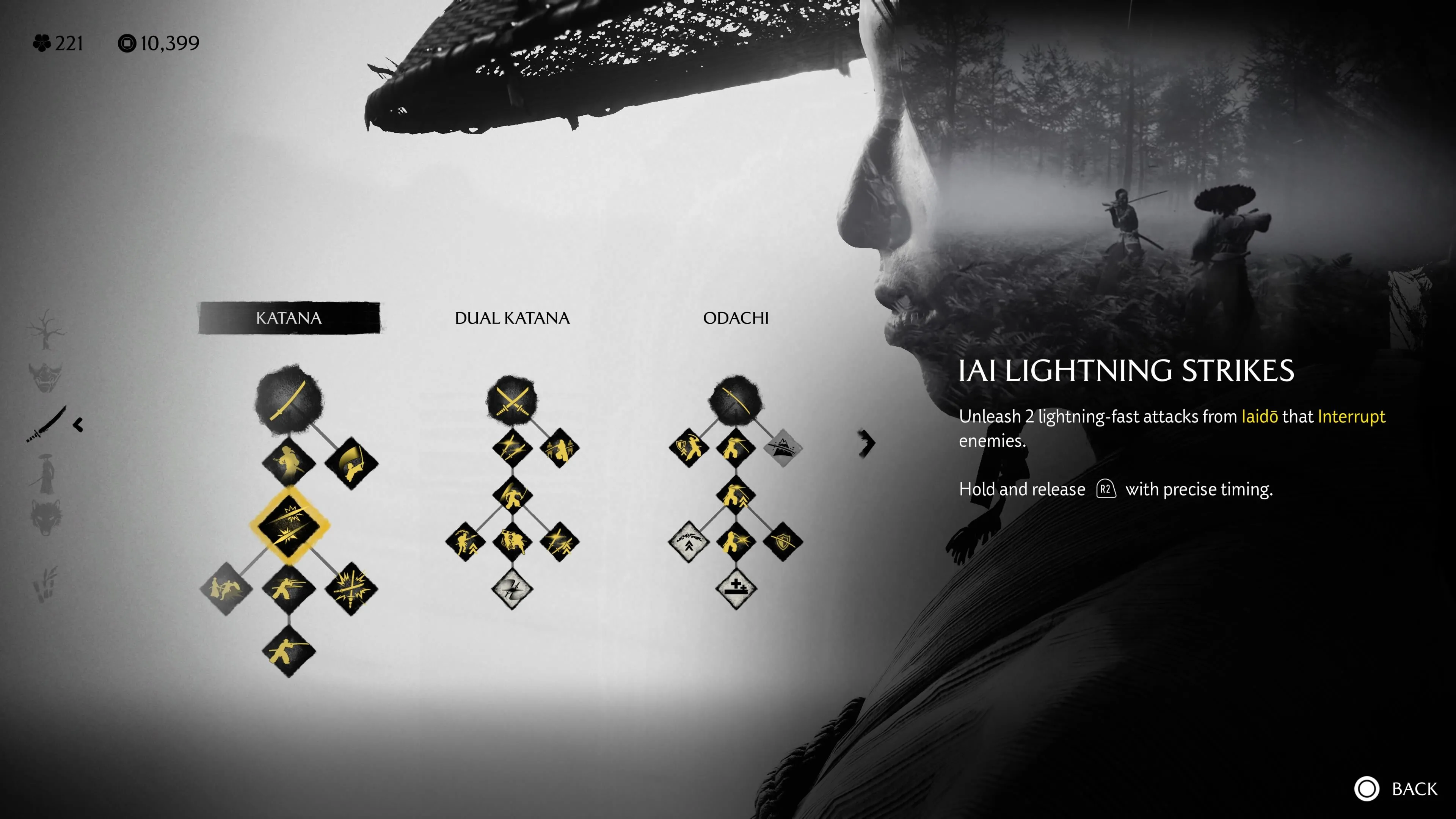 Kỹ năng Iai Lightning Strikes: nhấn heavy đúng thời điểm để interrupt