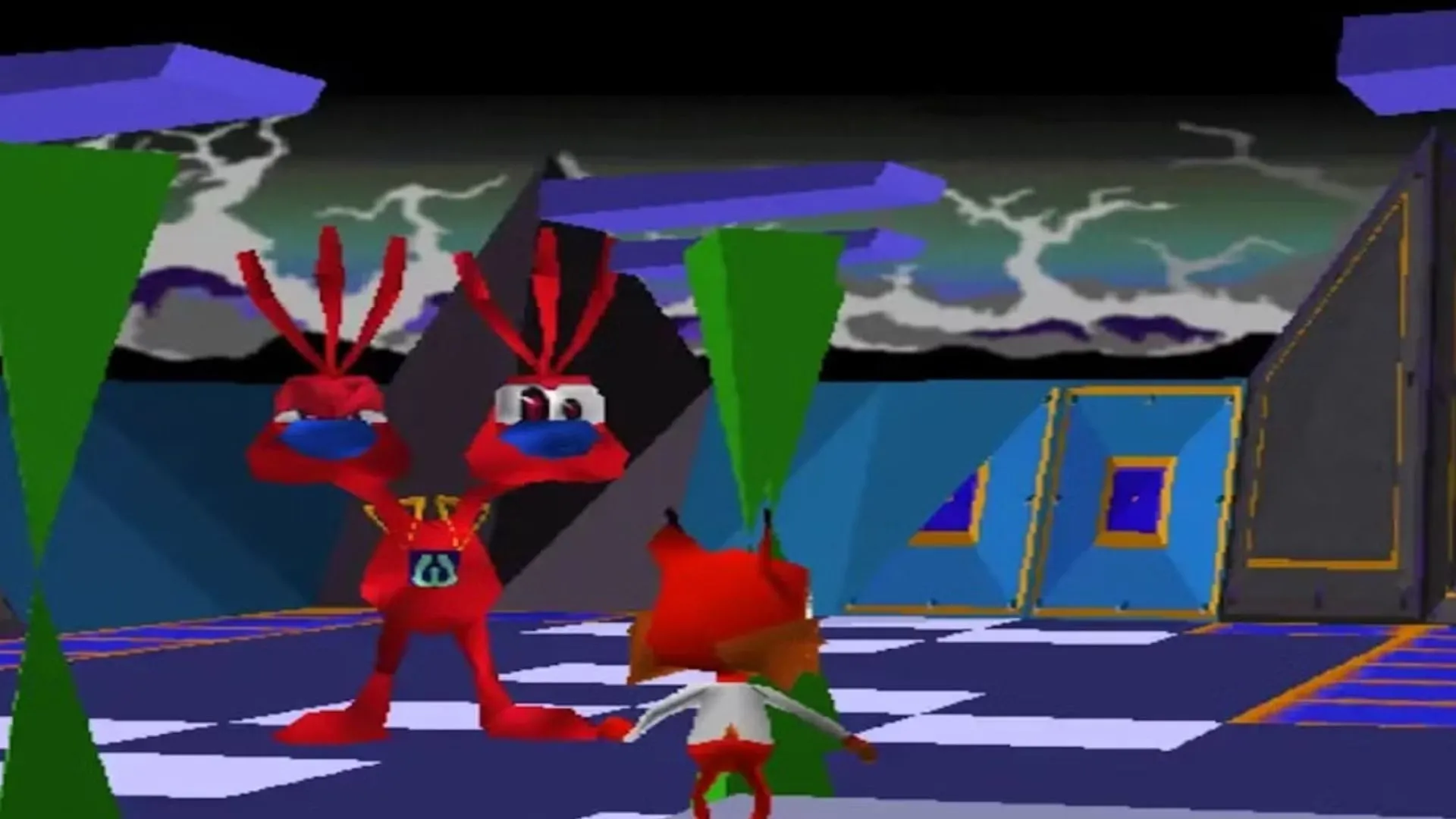 Màn hình game Bubsy 3D với nhân vật trên nền 3D thô