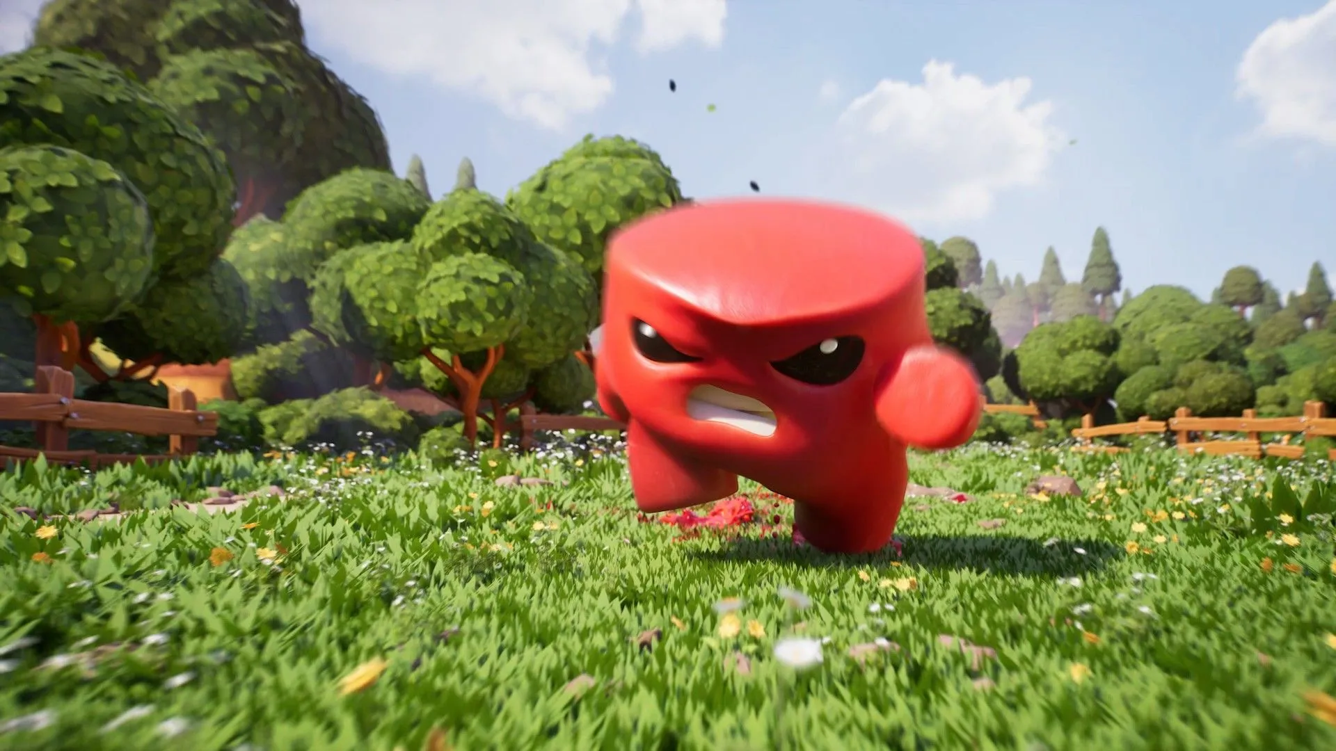 Meat Boy trên nền isometric với bẫy và cưa