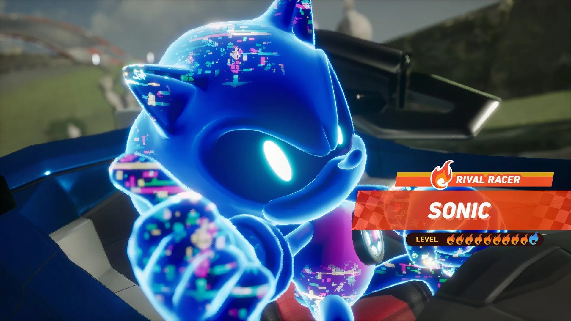 Xe AI trong Sonic Racing CrossWorlds đang rượt đuổi người chơi trên đường đua tốc độ